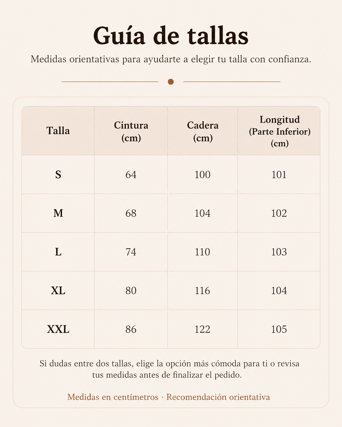 Guía de tallas - Pantalón. 