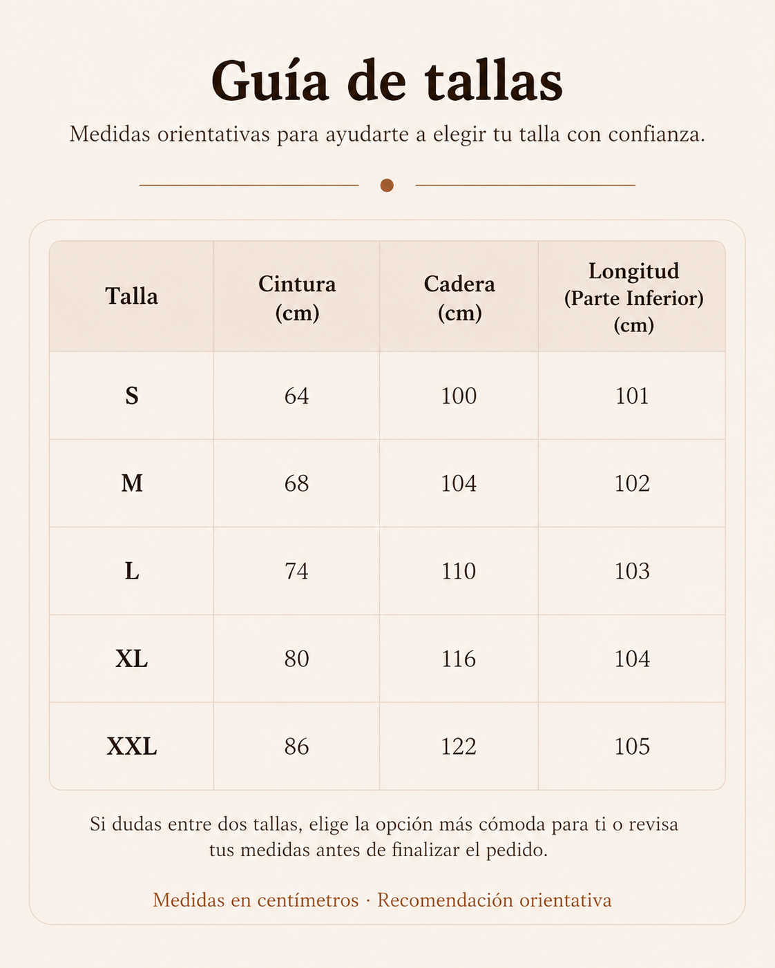 Guía de tallas - Pantalón. 