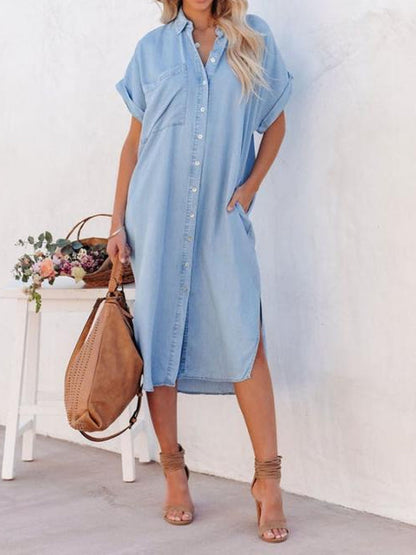 Karen - Vestido camisero de denim ligero